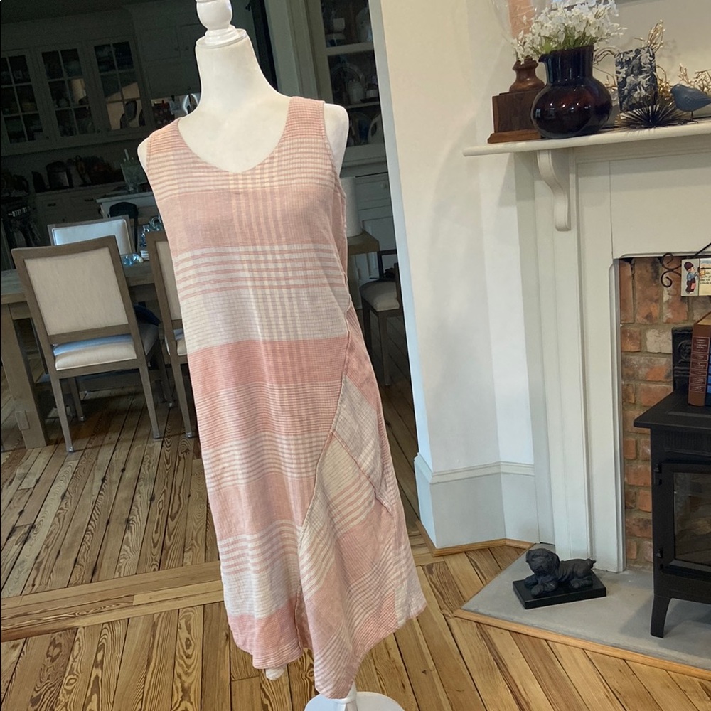 J. Jill PureJill Grey Rd Cream Plaid Linen Blend Lagenlook Asym.Dress S petite